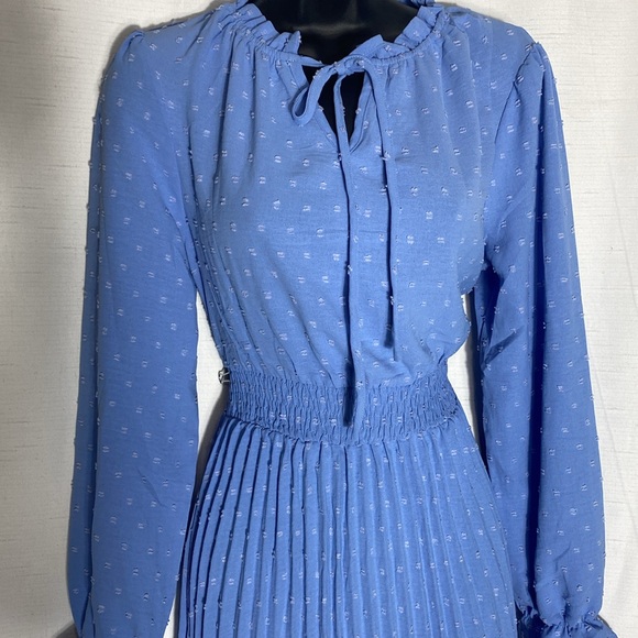 PRETTYGARDEN Fall Long Sleeve V Neck Swiss Dot Pleated A Line Flowy Dresses - Picture 5 of 11